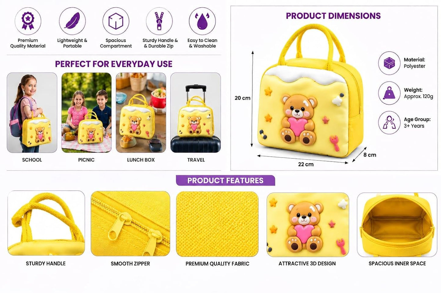 3D Cartoon Insulated Bento Lunch Bag