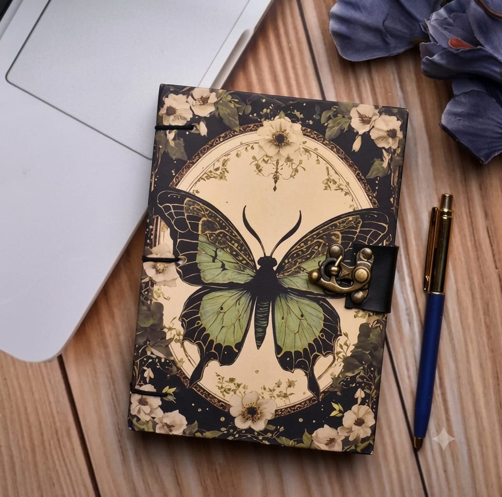 Whimsy Butterfly A5 Journal with Leather Lock Clasp
