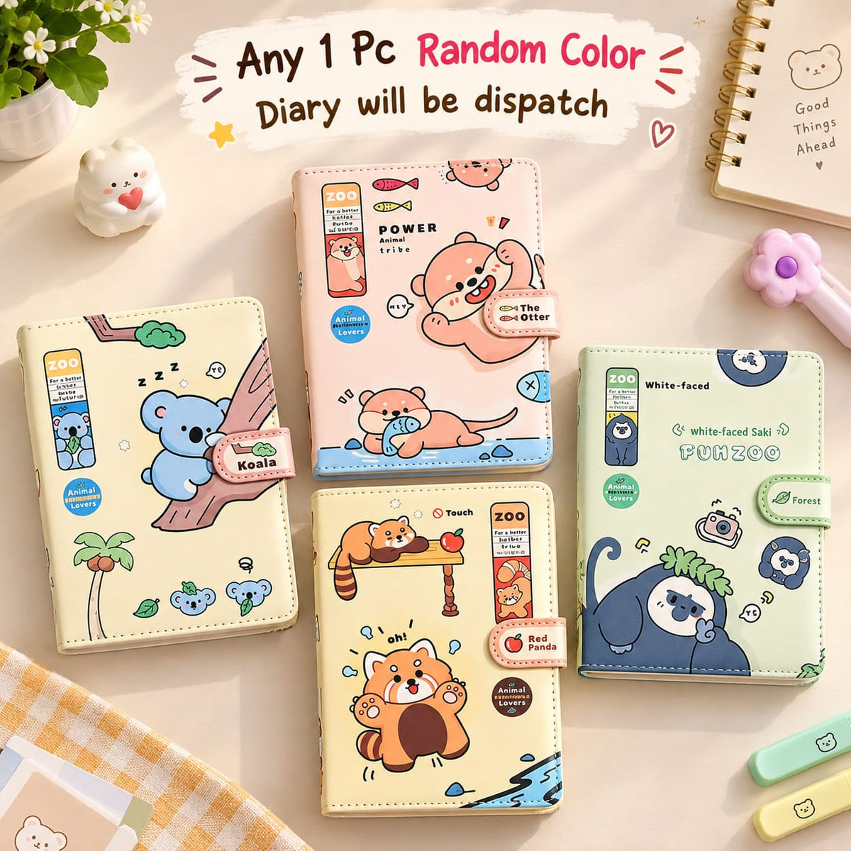Kawaii Animal Flap Lock Diary