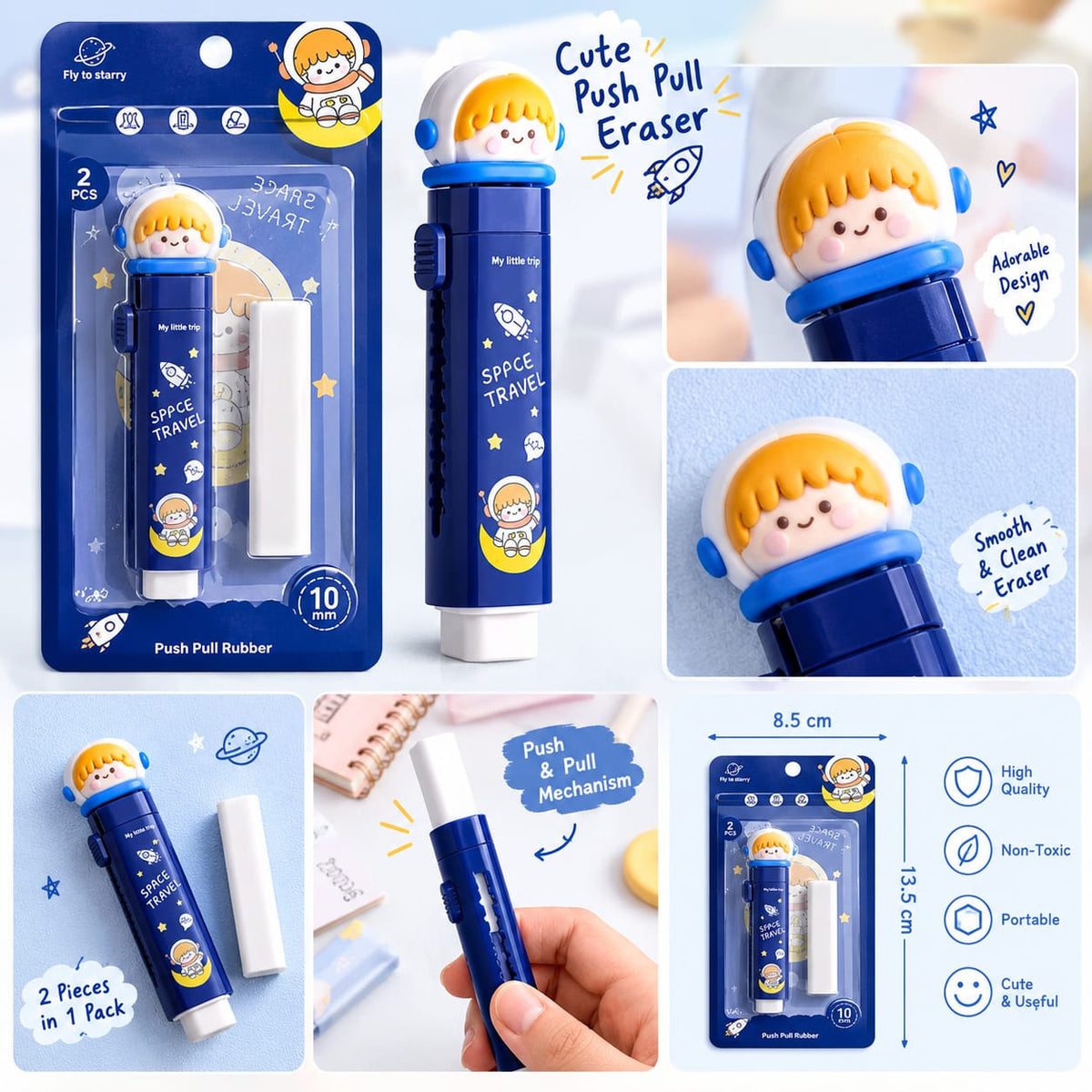 Push-Pull Pencil Erasers (PACK OF 2)