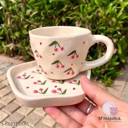 Cherry Coffee Mug with Saucer