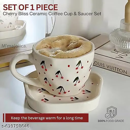 Cherry Coffee Mug with Saucer