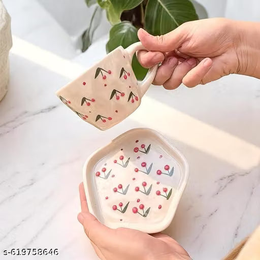 Cherry Coffee Mug with Saucer