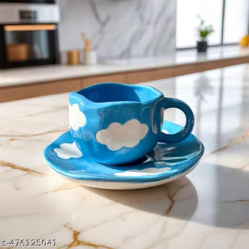 Blue Cloud Mug with Saucer