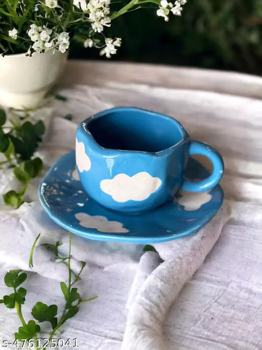 Blue Cloud Mug with Saucer
