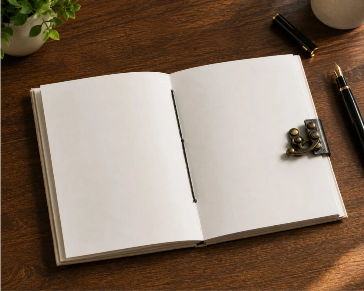 Moon Printed Vintage A5 Leather Diary with Lock Clasp