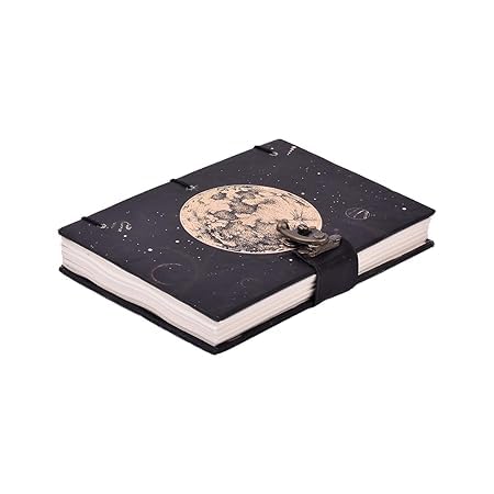 Moon Printed Vintage A5 Leather Diary with Lock Clasp