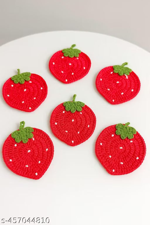 Strawberry Crochet Tea Coasters (Set 0f 6)