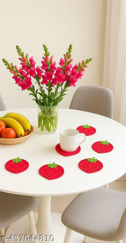 Strawberry Crochet Tea Coasters (Set 0f 6)