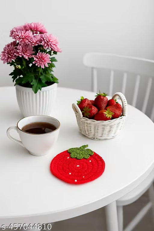 Strawberry Crochet Tea Coasters (Set 0f 6)