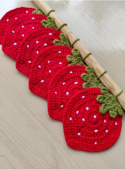 Strawberry Crochet Tea Coasters (Set 0f 6)