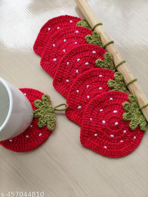 Strawberry Crochet Tea Coasters (Set 0f 6)