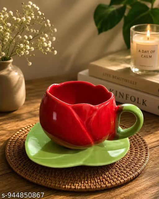 Tulip Shaped Ceramic Cup & Leaf Saucer Set