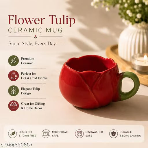 Tulip Shaped Ceramic Cup & Leaf Saucer Set